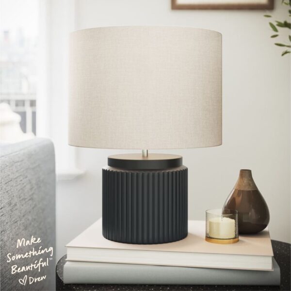 Beautiful by Drew Barrymore 14" Black Faux Ribbed Wood Table Lamps - Image 5