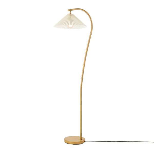 Novogratz x Globe 62" Wood Toned Floor Lamp with White Pleated Fabric Shade - Image 7