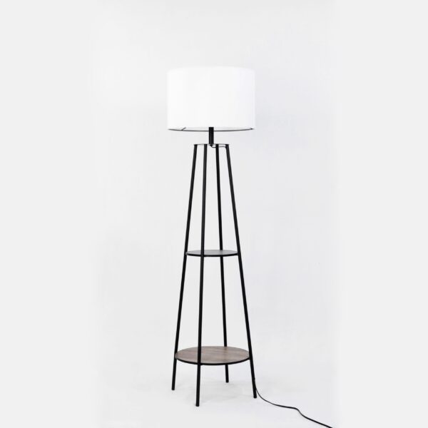Mainstays Etagere 62" Matte Black Mid-Century Style Floor Lamp, with 2 Wood Shelves - Image 2