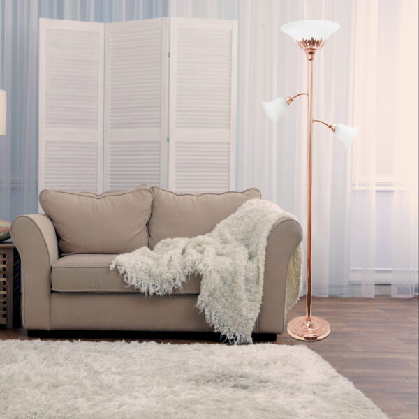 Elegant Designs 71" 3-Light Floor Lamp with White Scalloped Glass Shades, Rose Gold - Image 5