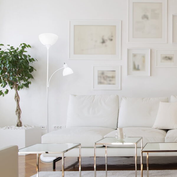 Simple Designs 71.5" 2-Pack Floor Lamp Set with Reading Light, White with White Shades - Image 4
