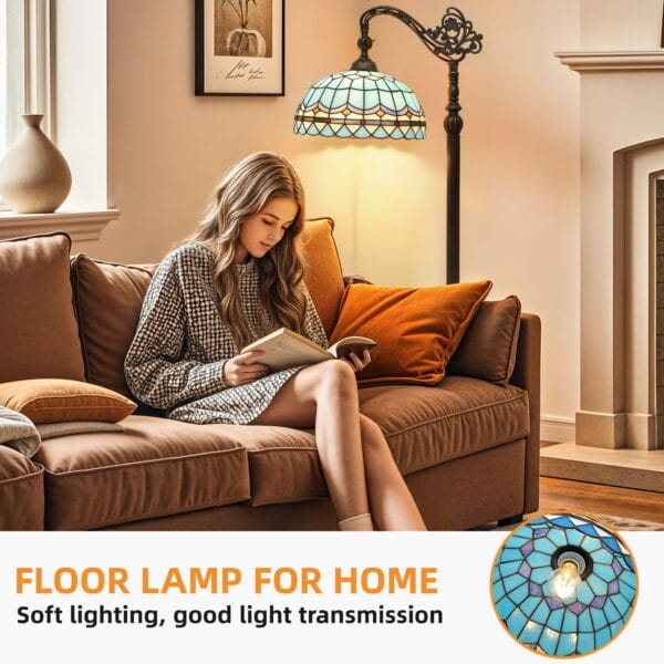 Uforic Tiffany Floor Lamp with Stained Glass Shade, Flexible Gooseneck and Foot Switch for Bedroom (Bulb Excluded) - Image 2