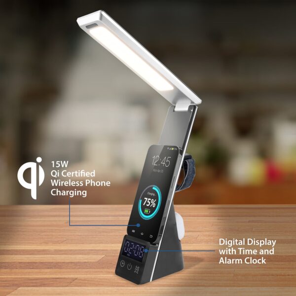 Mainstays 10.9' 5-in-1 LED Dimmable Wireless Charging Foldable Hinge Desk Lamp - Image 2