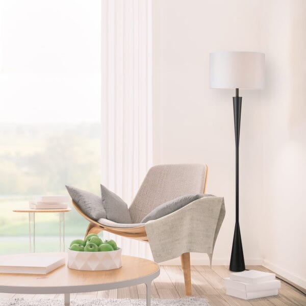 Novogratz x Globe 70" Matte Black Floor Lamp with White Fabric Shade - Image 3
