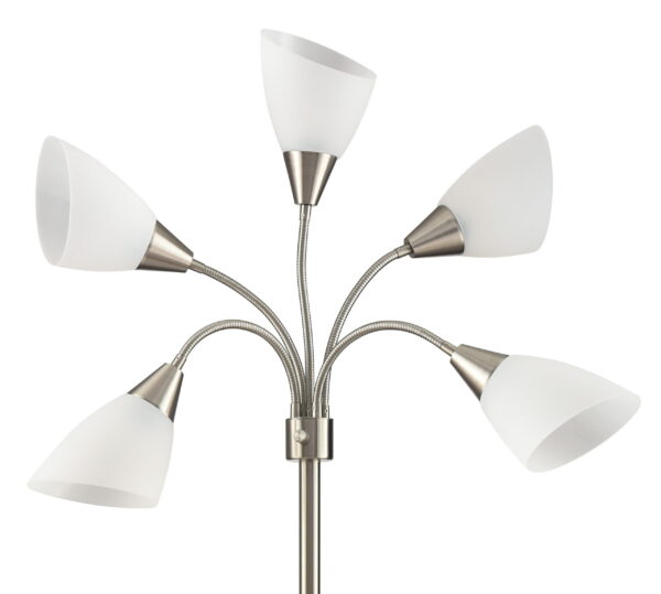 Simplee Adesso 67" Adjustable 5 Lite Brushed Steel Metal Floor Lamp, Modern, Adult , Young Adult Use - Image 5