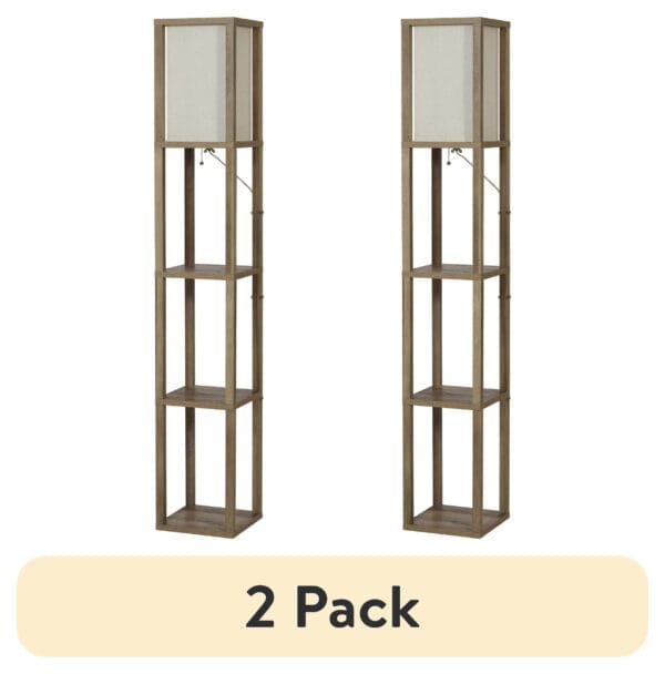 (2 pack) Better Homes & Gardens 62.25" Modern Pull Chain Weathered Floor Lamp with Natural Square Shade