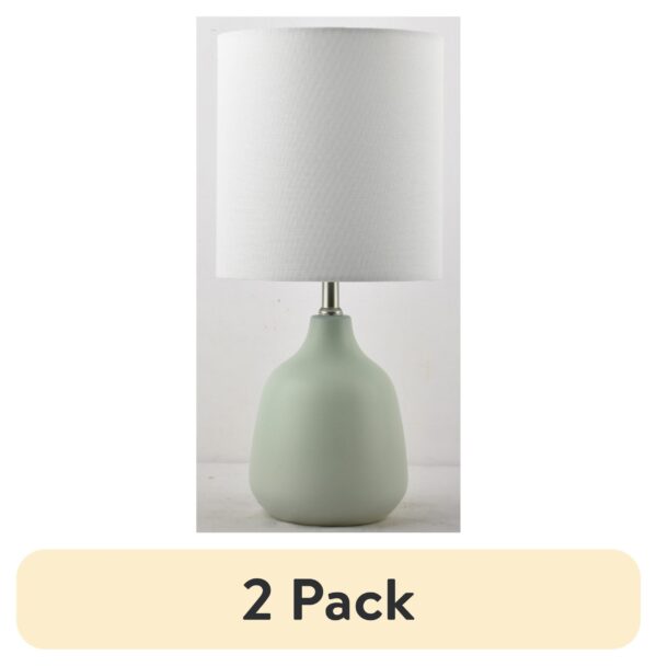 (2 pack) Mainstays 16" Sage Ceramic Table Lamp with White Linen Shade