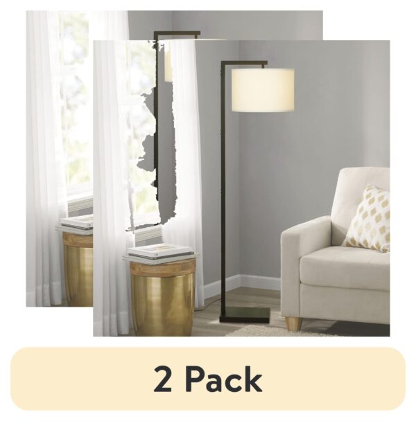 (2 pack) Mainstays Contemporary Metal 62in Floor Lamp with on/off Foot Switch, Black