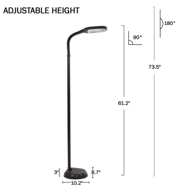 Lavish Home 73-inch Natural Sunlight Floor Lamp with Bendable Neck (Black) - Image 5