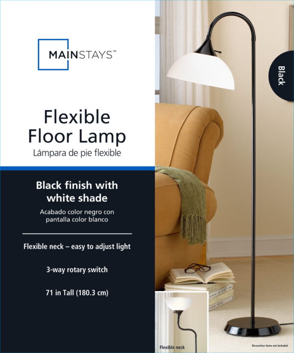Mainstays 71'' Jelly Gooseneck Floor Lamp, Black, Classic, Adult - Image 2