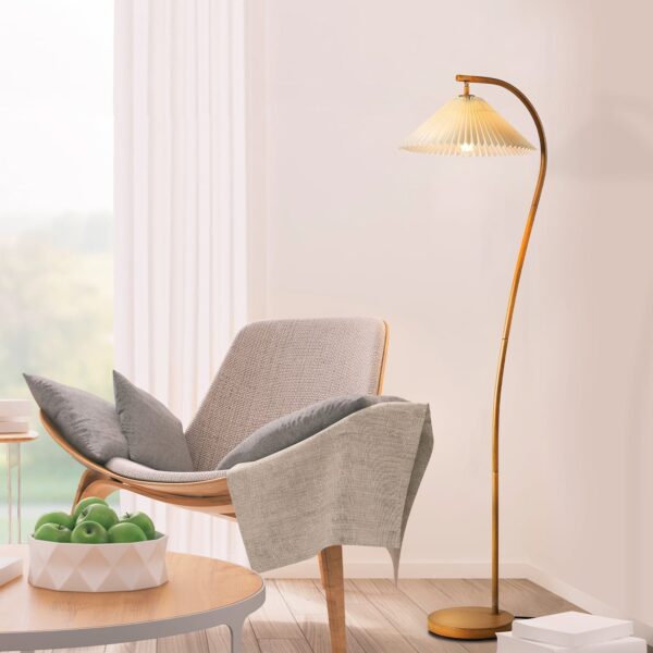 Novogratz x Globe 62" Wood Toned Floor Lamp with White Pleated Fabric Shade - Image 5
