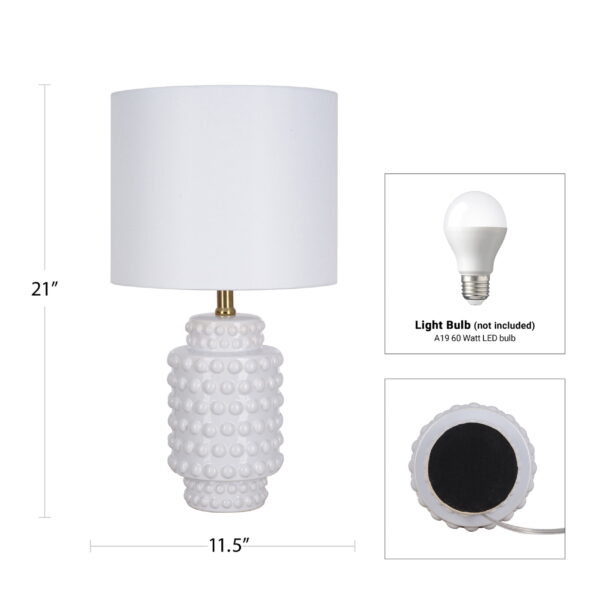 My Texas House Hob-Nail Ceramic Table Lamp - White, Brass - Image 7