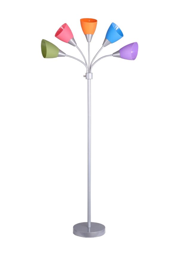 (4 pack) Mainstays 5 Light Floor Lamp, Multi-Color Shades, Metal Silver Finish, Modern, Young Adult Use - Image 2