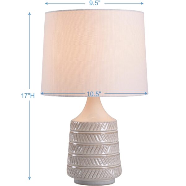Better Homes & Gardens White and Beige Etched Ceramic Table Lamp with Shade 17"H - Image 6