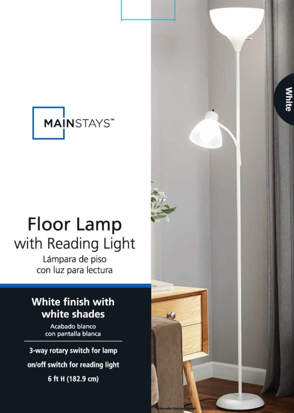 (4 pack) Mainstays 72" White Combo Floor Lamp with Reading Lamp, Modern Design - Image 7