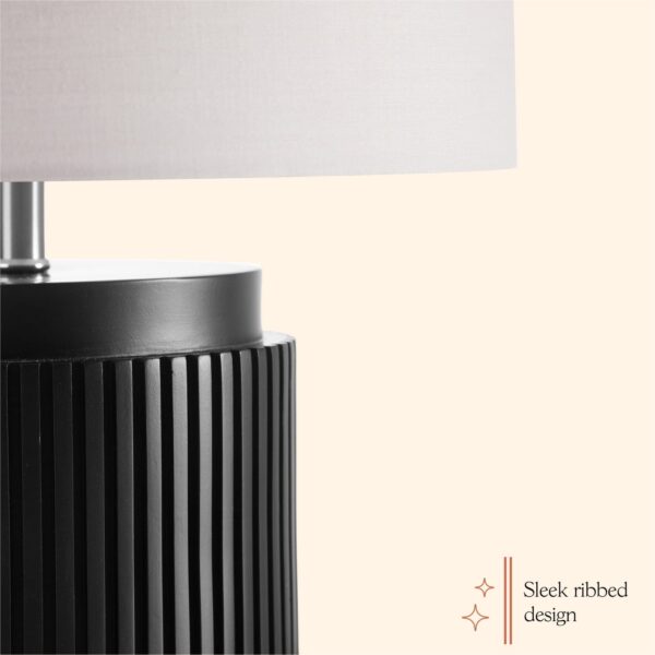 Beautiful by Drew Barrymore 14" Black Faux Ribbed Wood Table Lamps - Image 7