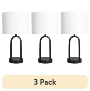 (3 pack) Mainstays 16.75"H Metal Black Arch Table Lamp with White Fabric Lamp Shade