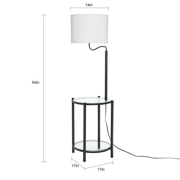 Mainstays Glass End Table Floor Lamp with White Shade, Matte Black, 17"L x 17"W x 54"H - Image 3