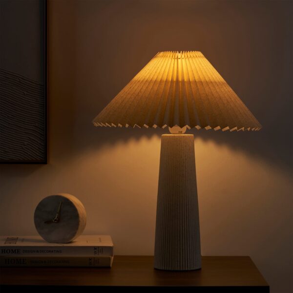 Home Decor Collection 18"in Ribbed Ceramic Table Lamp with Ivory Pleated Shade - Image 3