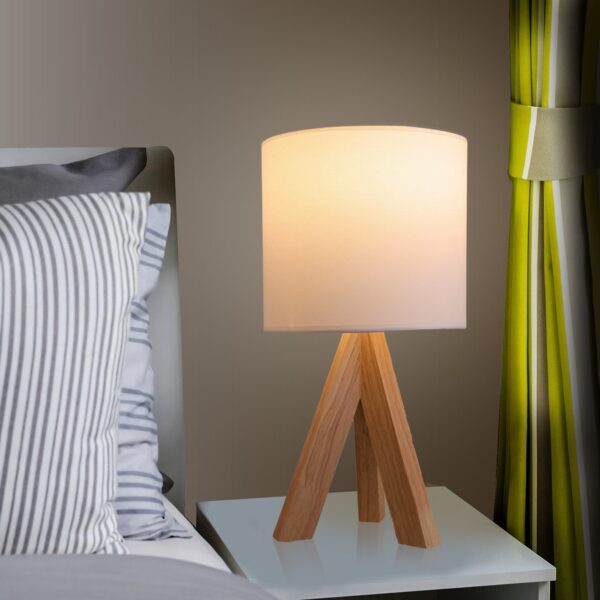 Mainstays Tripod Oak Table Lamp with Classic White Fabric Shade, 16.75"H, One Size - Image 2