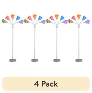 (4 pack) Mainstays 5 Light Floor Lamp, Multi-Color Shades, Metal Silver Finish, Modern, Young Adult Use