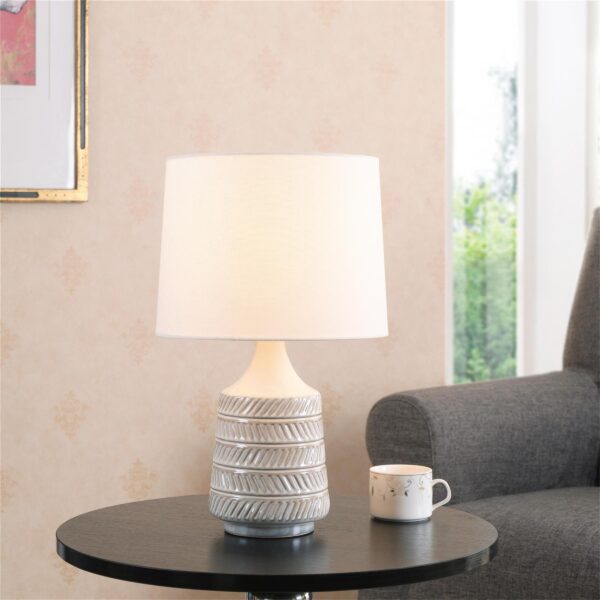 Better Homes & Gardens White and Beige Etched Ceramic Table Lamp with Shade 17"H - Image 3