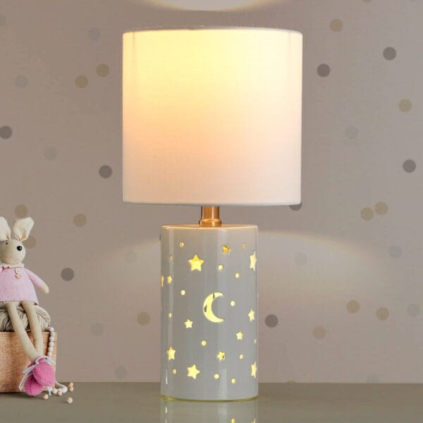 Your Zone Nightlight Table Lamp with White Shade, 8.5"L x 8.5"W x 17"H, Stars and Space-Themed Design - Image 7