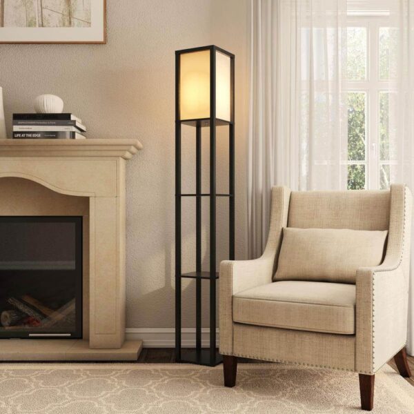 Adesso Titan 72" Modern Column Standing Floor Lamp with 3 Storage Shelves, Black - Image 3