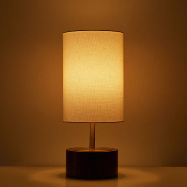 Better Homes & Gardens 16.25" Walnut and Brushed Brass Finish Woodgrain Touch Table Lamp - Image 5
