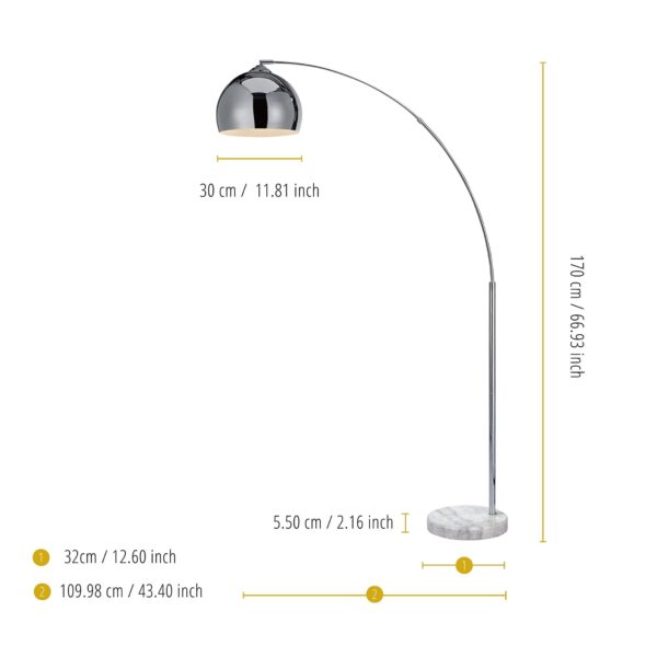 Teamson Home Arquer 66.93" Arc Floor Lamp with Faux Marble Base - Image 4