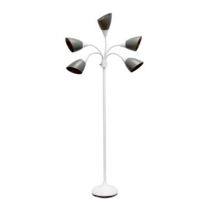 5 Light Adjustable Gooseneck White Floor Lamp with Gray Shades