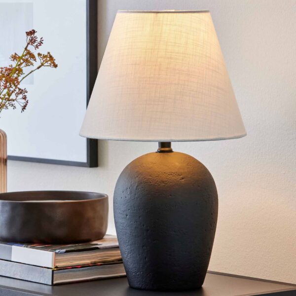 Better Homes & Gardens 18"H Ceramic Urn Style Table Lamp, Matte Black Finish, with White Linen Empire Shade - Image 2