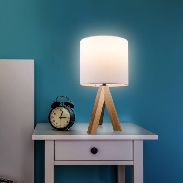 Mainstays Tripod Oak Table Lamp with Classic White Fabric Shade, 16.75"H, One Size - Image 6