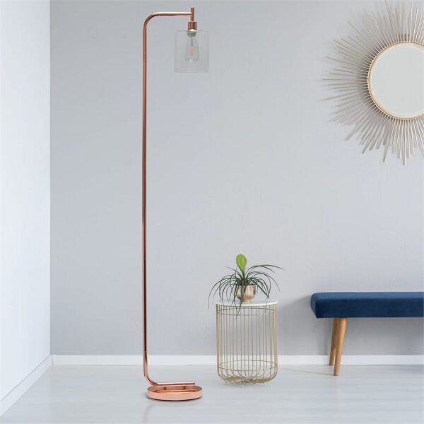 Simple Designs Modern Iron Lantern Floor Lamp with Glass Shade, Rose Gold - Image 4