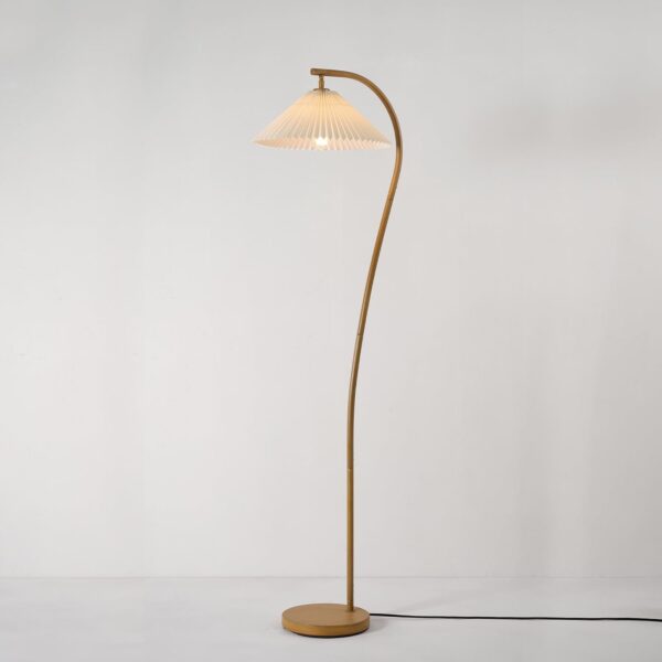 Novogratz x Globe 62" Wood Toned Floor Lamp with White Pleated Fabric Shade - Image 6