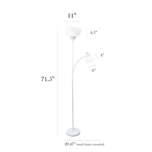 Simple Designs 71.5" 2-Pack Floor Lamp Set with Reading Light, White with White Shades - Image 3