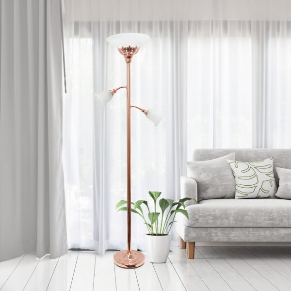 Elegant Designs 71" 3-Light Floor Lamp with White Scalloped Glass Shades, Rose Gold - Image 4