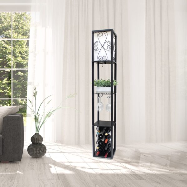 Simple Designs 62.5" 3-Shelf Etagere Storage & Wine Rack Floor Lamp with LED Bulb, Black - Image 4
