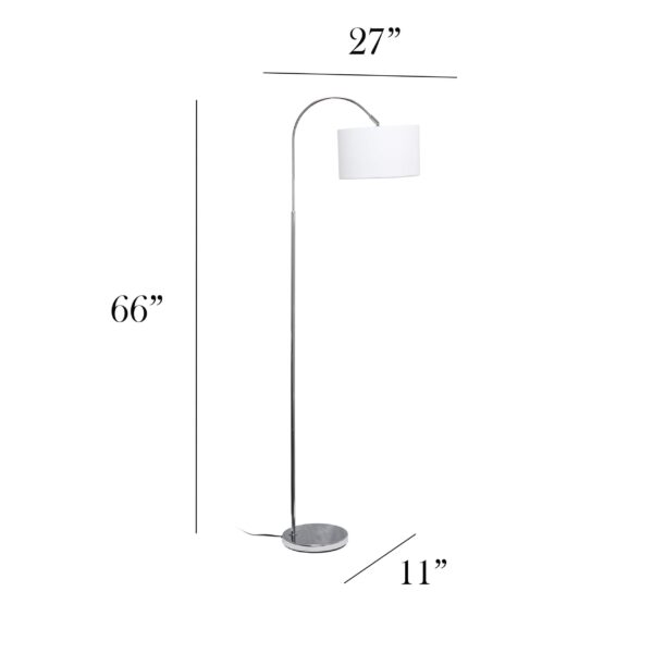 Simple Designs 66" Arched Brushed Nickel Floor Lamp with Drum Fabric Shade, White - Image 3
