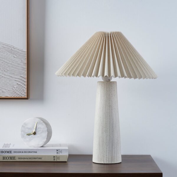 Home Decor Collection 18"in Ribbed Ceramic Table Lamp with Ivory Pleated Shade - Image 2