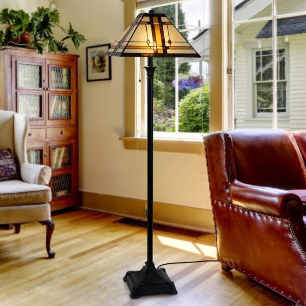 Lavish Home 61” Tiffany Style Floor Lamp with Mission Design Art Glass Shade - Image 2
