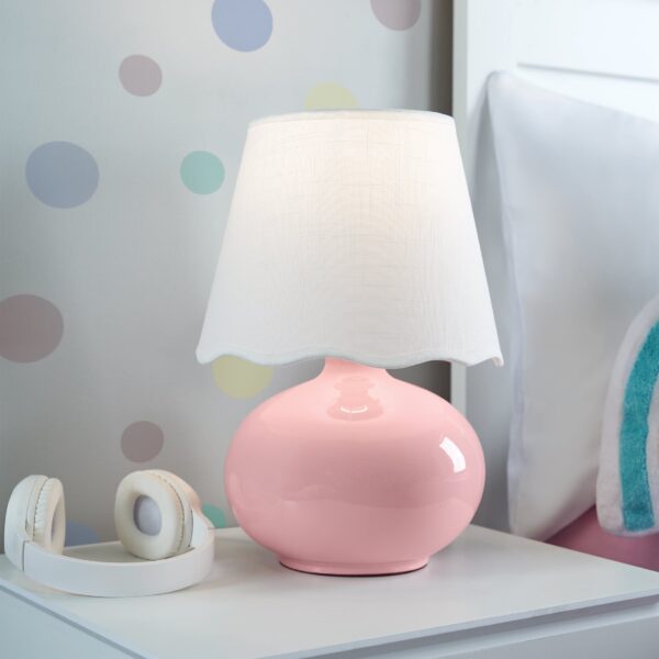 Your Zone Kids 16" Pink Ceramic Table Lamp with Scallop Shade - Image 4