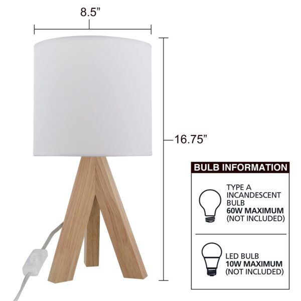 Mainstays Tripod Oak Table Lamp with Classic White Fabric Shade, 16.75"H, One Size - Image 3