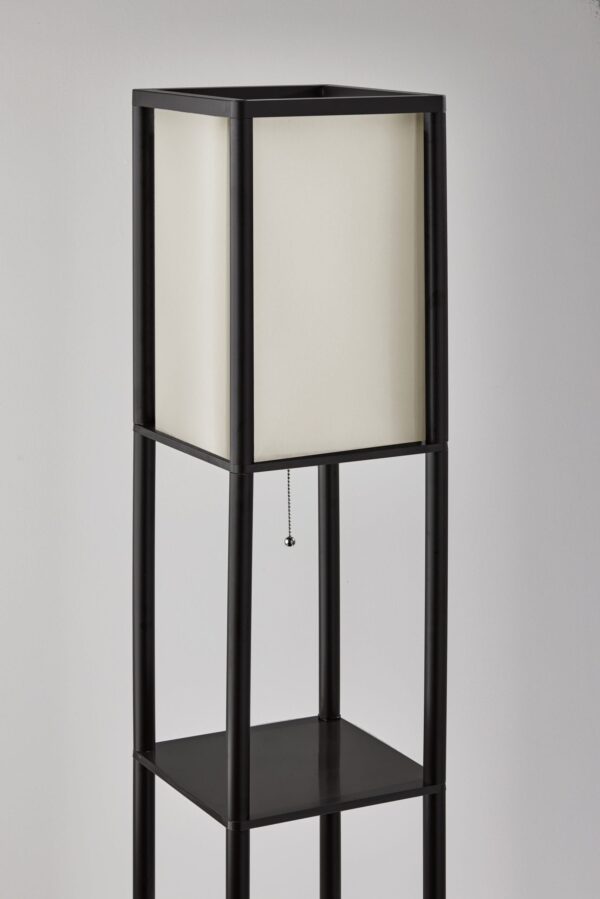Mainstays 62" Plastic Black Shelf Floor Lamp, Sustainable White Fabric Shade ,Modern Design, New Condition, Adult and Dorm Room Use - Image 2