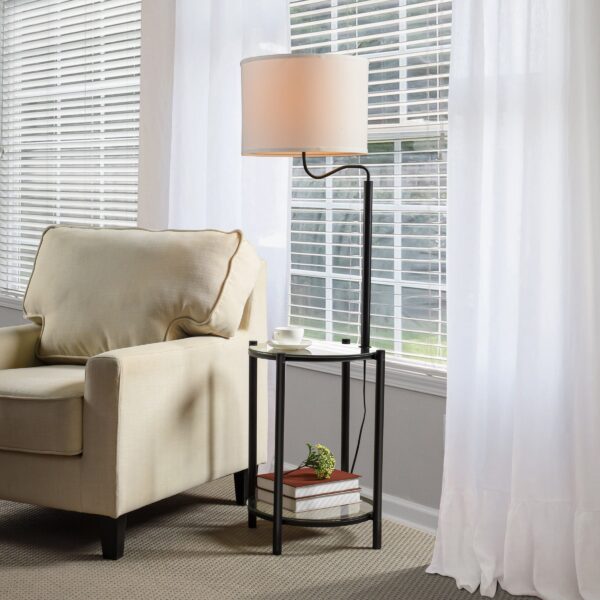 Mainstays Glass End Table Floor Lamp with White Shade, Matte Black, 17"L x 17"W x 54"H - Image 2