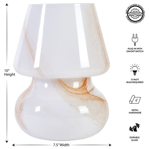 Urban Shop Brown Marble Glass Mushroom Lamp, 10" H x 7.5" W, Plug in - Image 3