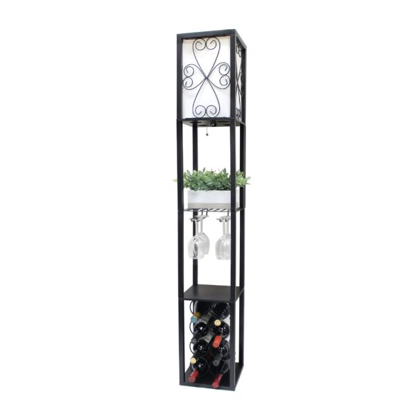Simple Designs 62.5" 3-Shelf Etagere Storage & Wine Rack Floor Lamp with LED Bulb, Black - Image 6