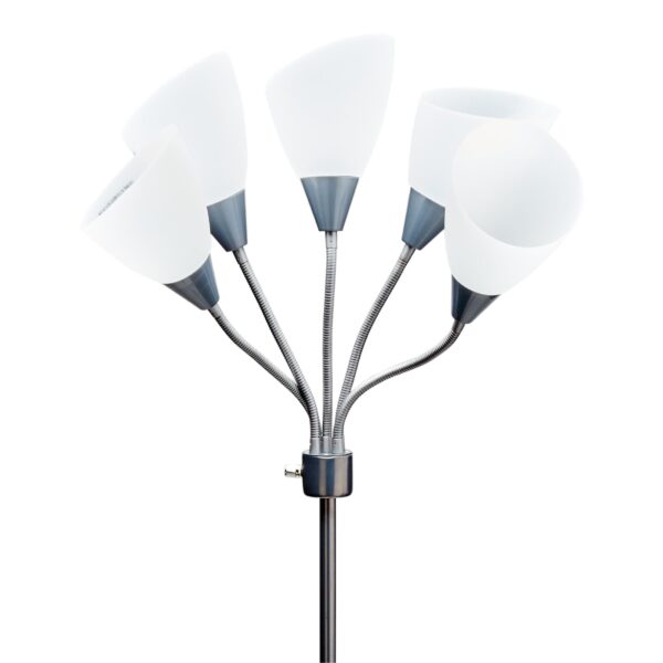 Mainstays 5-Light Multihead Floor Lamp, Silver with White Shade and a Metal Base - Image 2