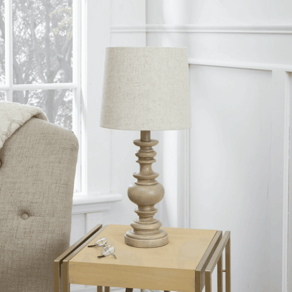Mainstays 18.5" Traditional Washed Wood Table Lamp, Linen Shade - Image 7