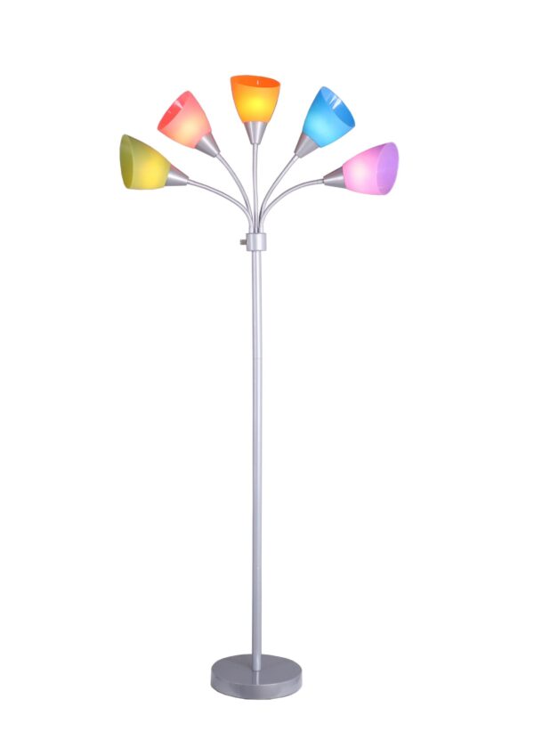 (4 pack) Mainstays 5 Light Floor Lamp, Multi-Color Shades, Metal Silver Finish, Modern, Young Adult Use - Image 4